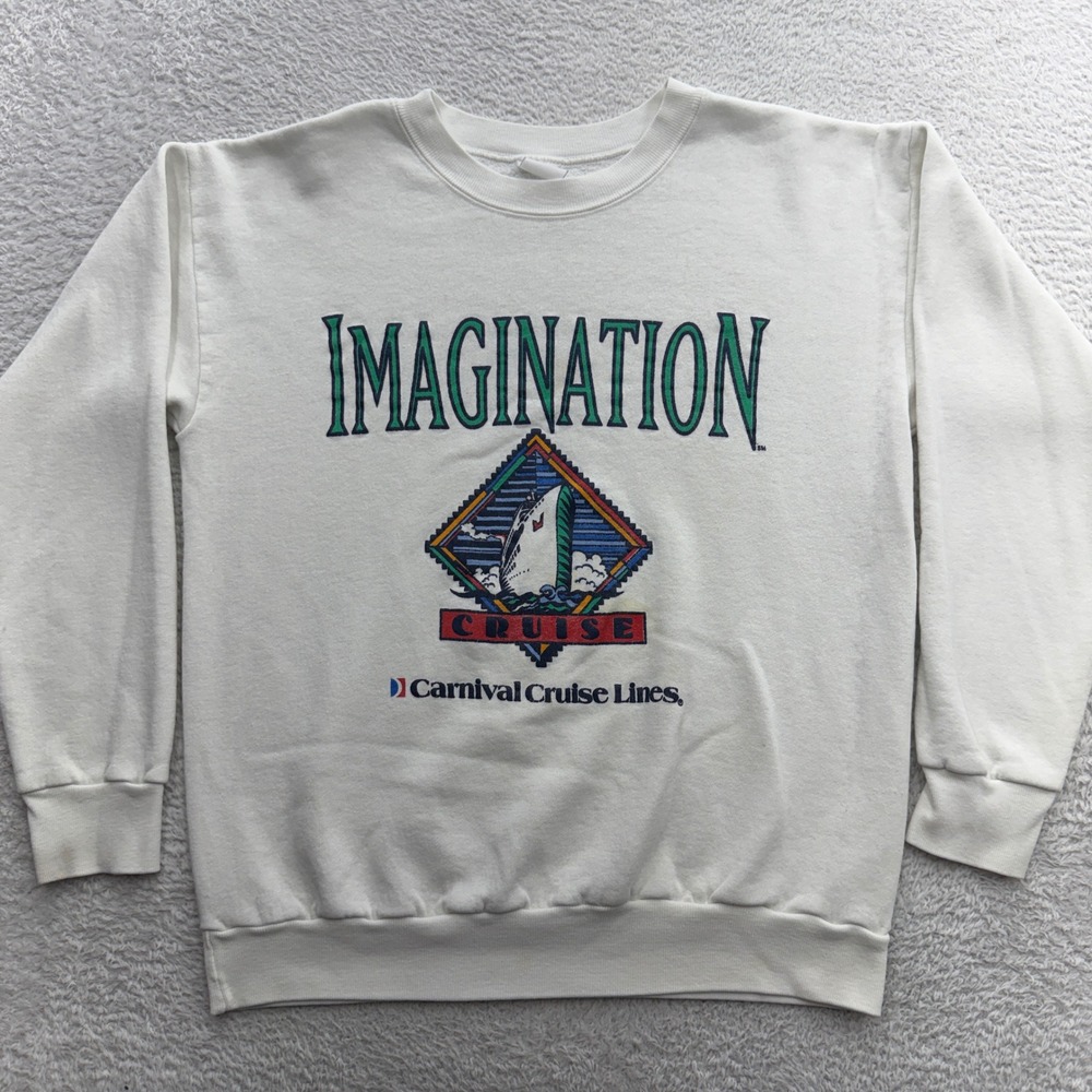 Vintage Carnival Cruise Lines Imagination White Graphic Sweatshirt Mens M 90s